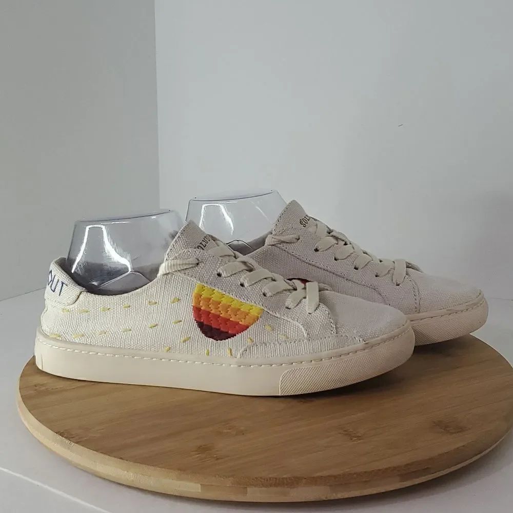 Soludos x Lockhart Embroidery Peace Out Canvas Sneaker Sun Rainbow Women's 8